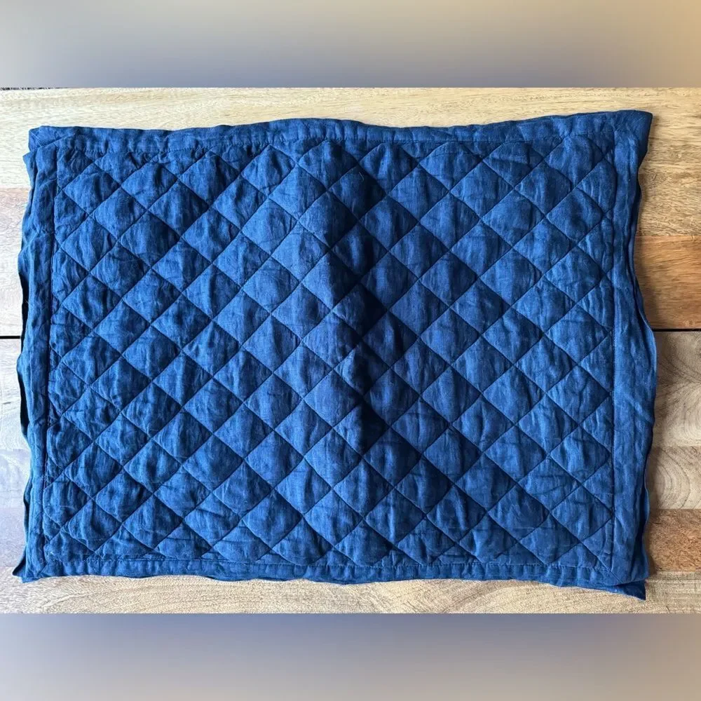 Pottery Barn 100% Belgian Flax Linen Quilted Standard Sham Midnight Blue